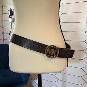 Michael Kors Dark Brown Belt with Gold Logo Buckle
